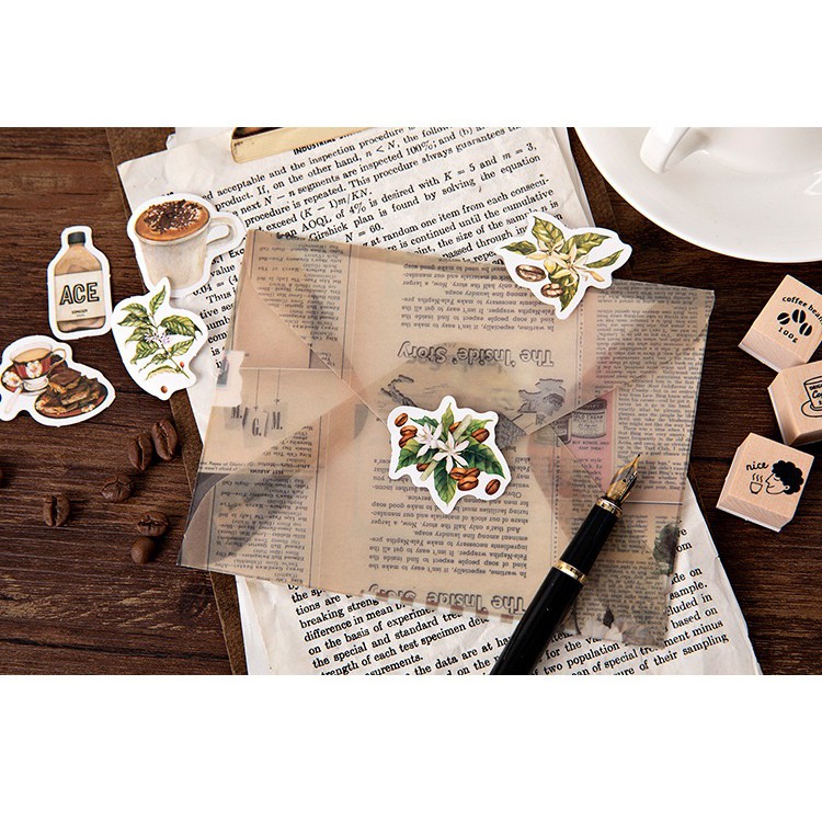 STI02 Bộ 45 miếng dán sticker dễ thương - Rooftop cafe