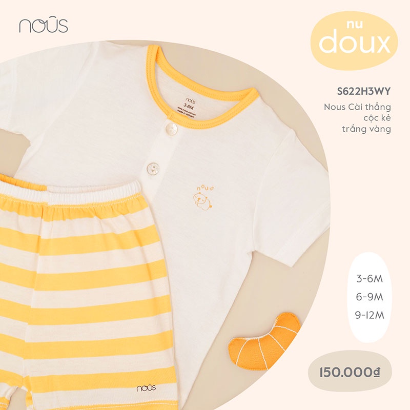 Bộ Quần Áo Cộc Cài Thẳng Nous Màu Xanh Bạc Hà - Chất Liệu Nu Petit Kháng Khuẩn (Size Từ 3-6 Tháng Đến 6-12 Tháng)