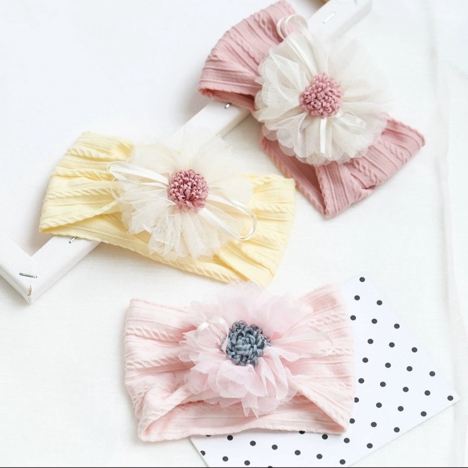 (TB103) Turban bông hoa cho bé gái, băng đô bản to che thóp cho bé xinh xắn đáng yêu từ 0 đến 3 tuổi