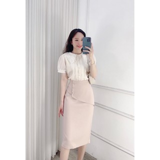 Chân váy bút chì 3 cúc bọc