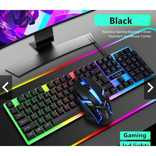 Combo Bộ Bàn Phím Giả Cơ Và Chuột Gaming Gear TWOLF TF200 Led RGB (BH 12 Tháng), USB, LED, 1600dpi, 