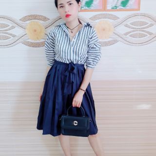 Đầm sơ mi sọc phối (kèm video ảnh thật)