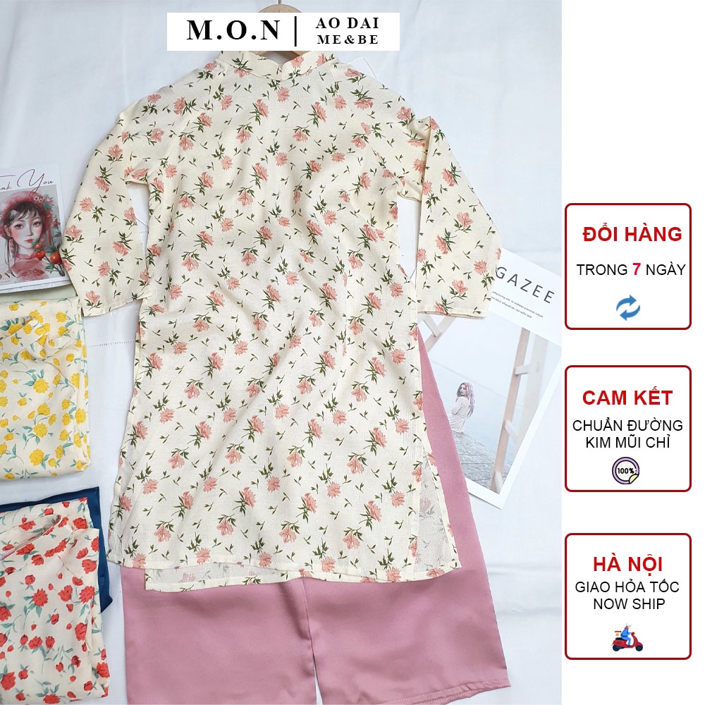 Set Áo Dài Hoa Nhí Cho Bé Gái Và Mẹ Hạ Vy Hoa Hồng Mon