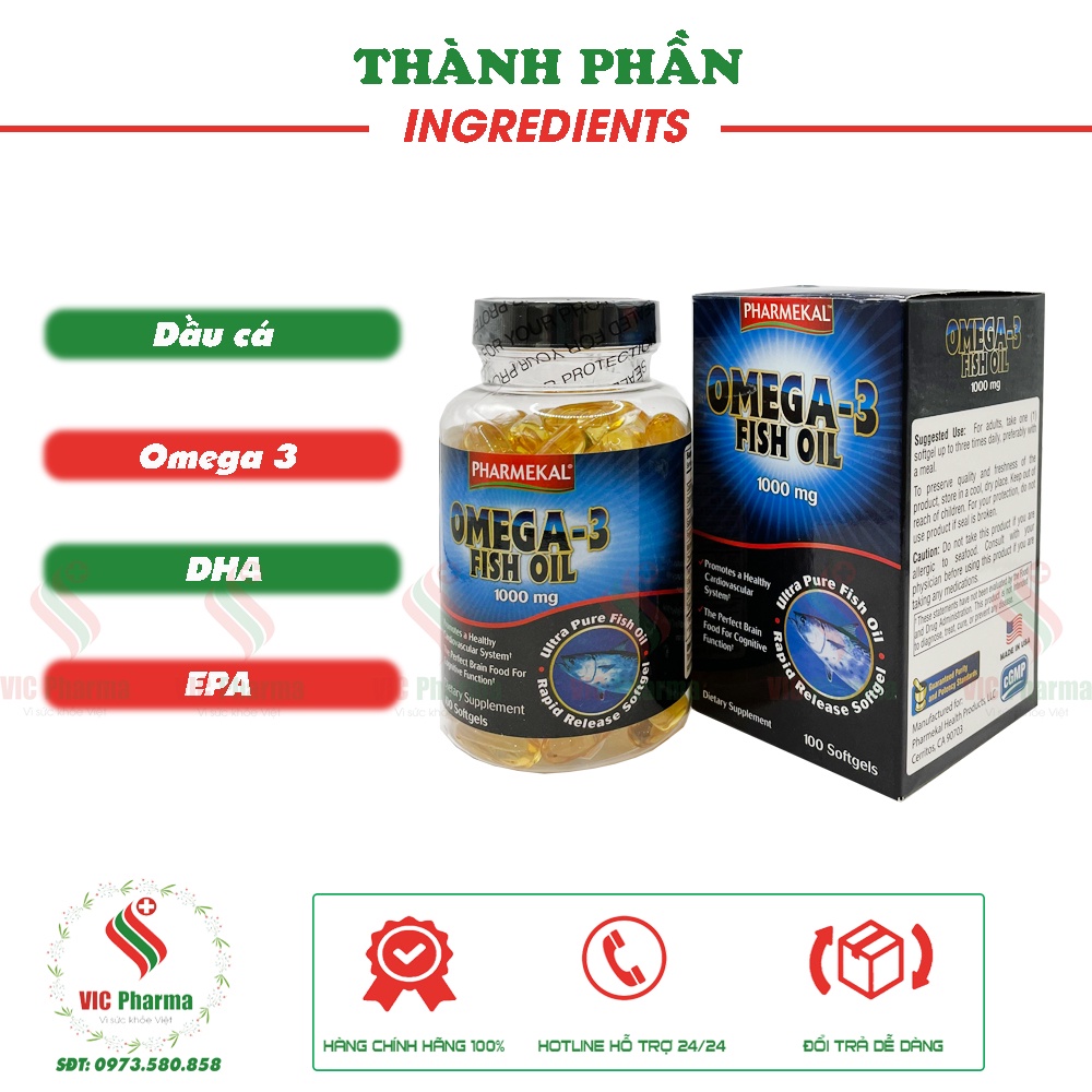 Omega 3 Pharmekal  Viên uống dầu cá , Hộp 100 viên