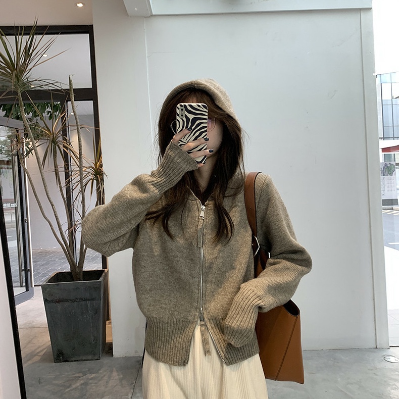 SUXI Áo Khoác Dệt Kim Có Mũ Tay Dài Kiểu Hàn Quốc Thời Trang Mùa Thu Mới Cho Nữ