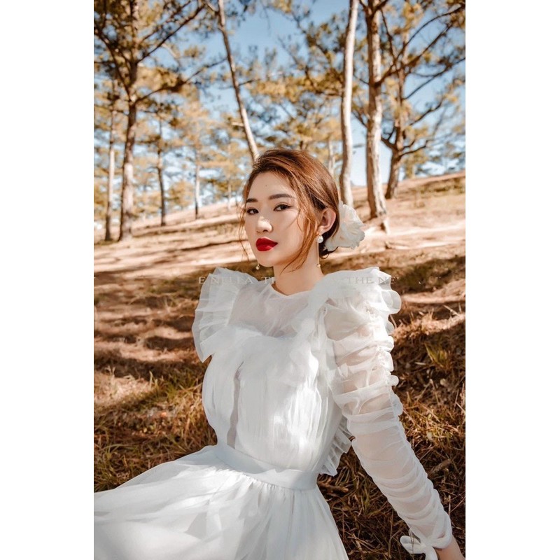 Đầm dự tiệc tay dài dún lưới sang trọng TRIPBLE T DRESS - size M/L (kèm ảnh/video thật) MS336V