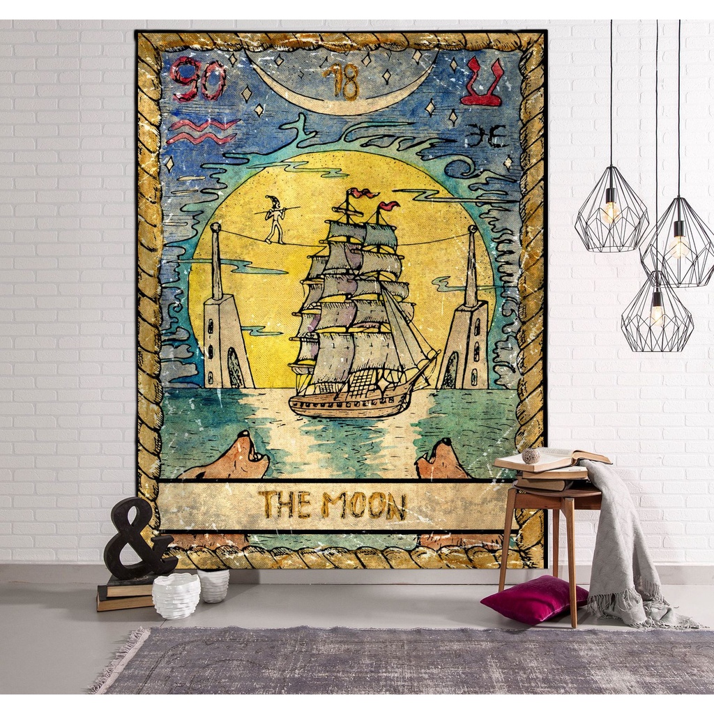 Thảm Treo Tường Trang Trí In Hình Lá Bài Tarot/Mặt Trời/Mặt Trời/Ngôi Sao Ấn Độ Nhiều Màu Sắc Phong Cách Âu Mỹ