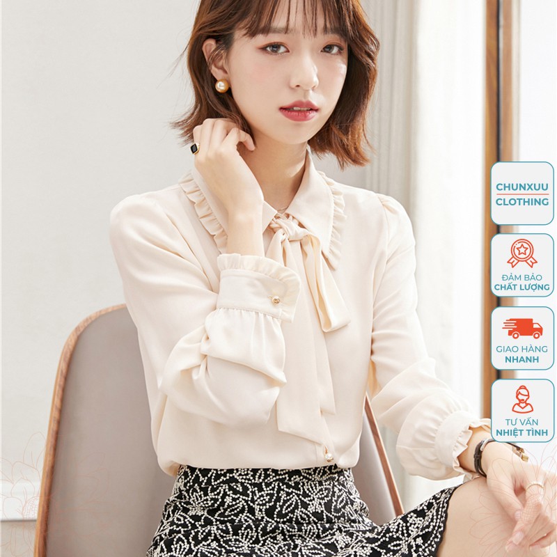 Áo sơ mi nữ kiểu tay dài Chunxuu thắt nơ điệu đà màu kem nhẹ nhàng - Xu03 Kem