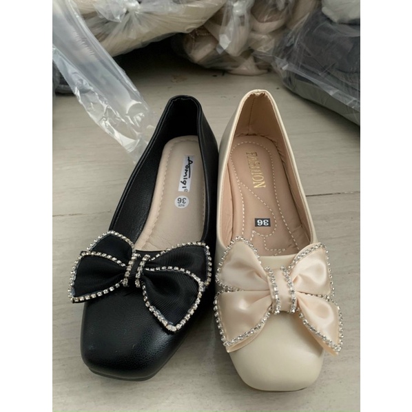 Giày bệt đính nơ đế bằng bít mũi búp bê vnxk siêu nhẹ êm chân đẹp rẻ thời trang