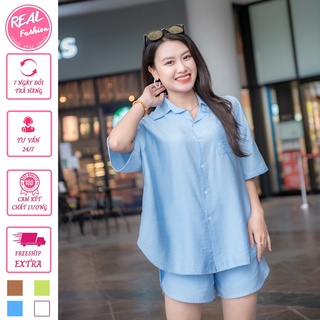 Set quần short áo sơmi cộc tay chất vải Đũi Hàn quốc,bộ đồ mặc mùa hè cực thoáng mát Real Fashion