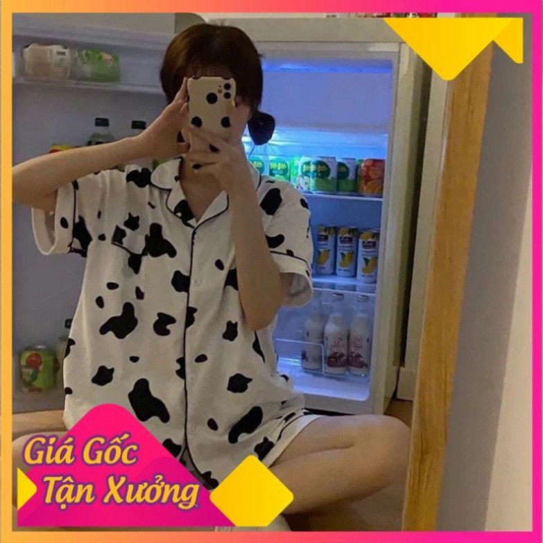 [FREESHIP_Hàng Thái Lan] [Siêu Hot] Bộ đồ Pijama lụa💖 Set Bò Sữa Ngắn Tay Dáng Rộng Unisex Uzzlang