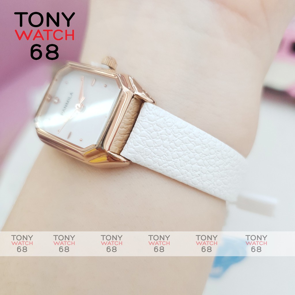 Đồng hồ nữ Panmila dây da mặt vuông mini mạ viền vàng chính hãng Tony Watch 68