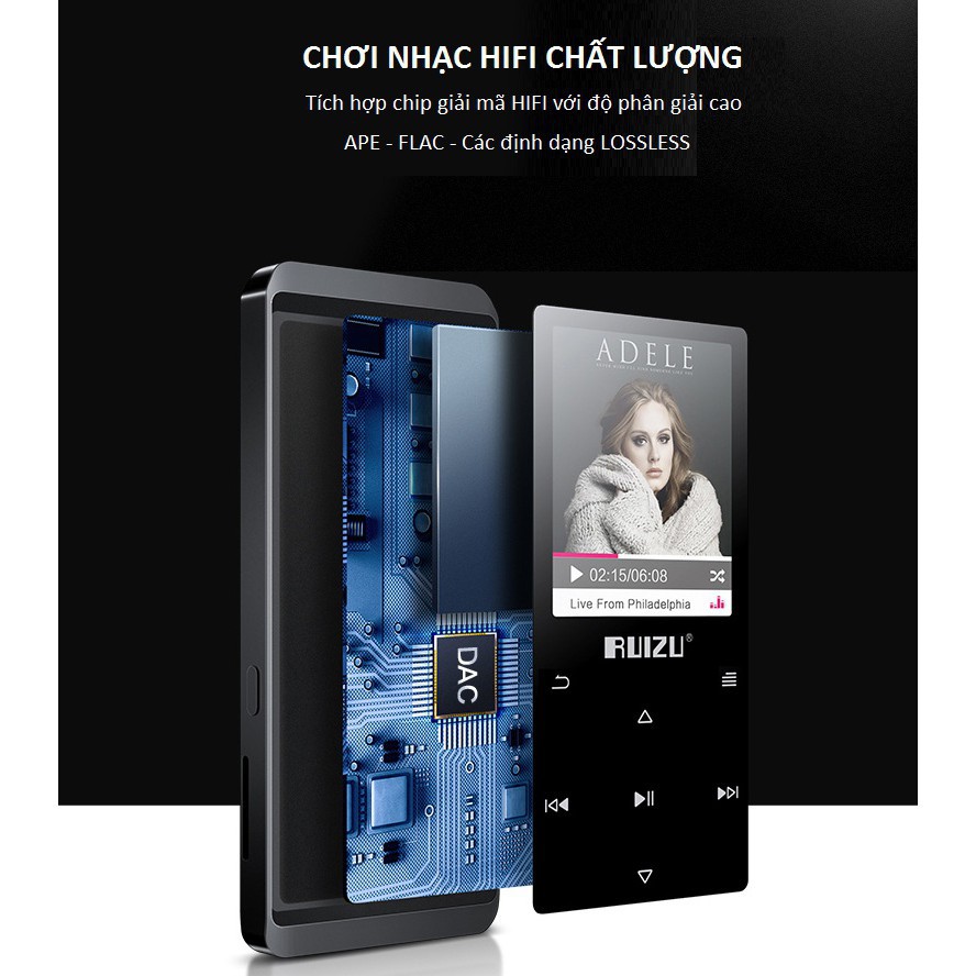 Máy Nghe Nhạc Bluetooth LOSSLESS RUIZU D02 8GB