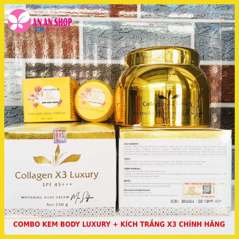 Combo kem body và kem kích trắng collagen x3 Đông Anh