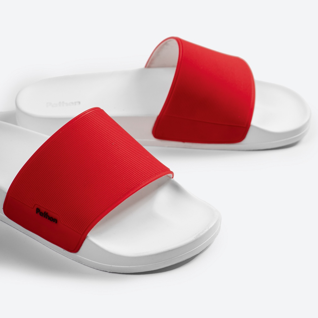 Dép nam nữ quai ngang slipper Pathon quai PVC đế PU trắng quai đỏ Mẫu SD30