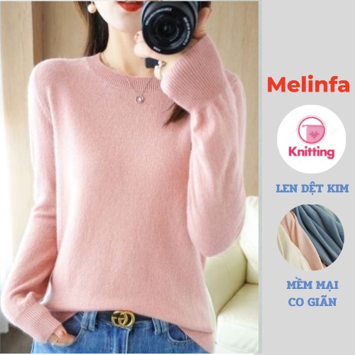 Áo len nữ cổ tròn dài tay dáng thụng bo gấu chất len mềm mịn co giãn thời trang Hàn Quốc mặc mùa thu đông mã VAA0259