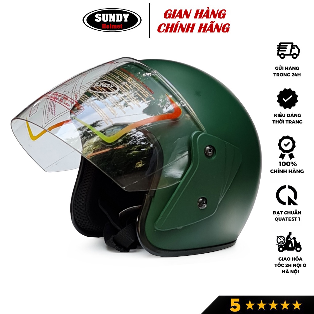 Mũ bảo hiểm 3/4 trùm đầu SUNDY HP05K có kính dài che cả mặt cho nam nữ, size 56-58cm