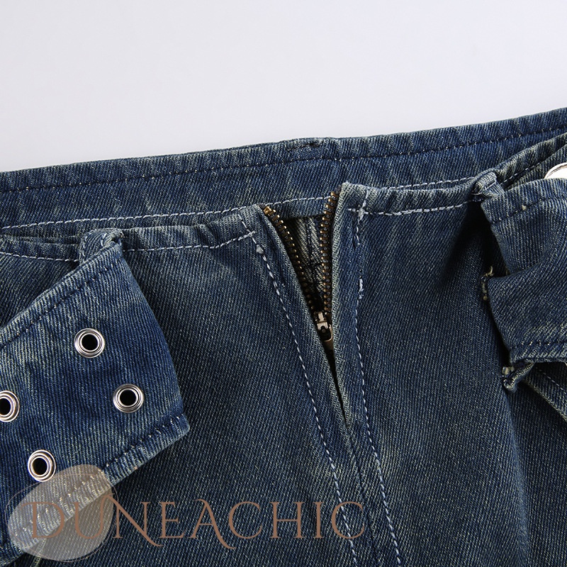DUNEA Chân váy denim phối nút thời trang đường phố cá tính cho nữ