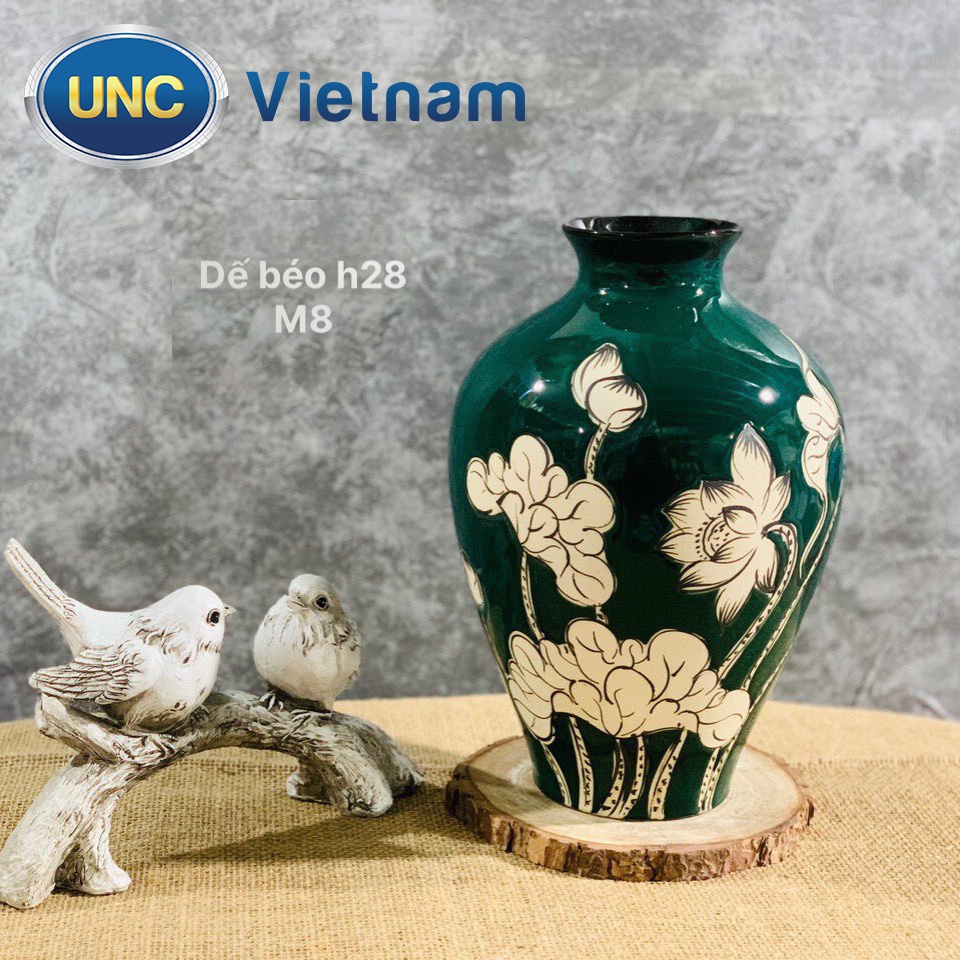 Lọ Hoa Sứ UNC Việt Nam - Men lục bảo cao cấp, họa tiết hoa sen, kiểu dáng sang trọng phong cách Châu Âu, nhiều size