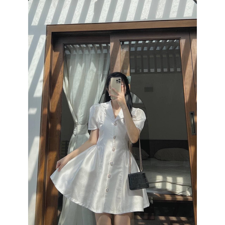 Đầm babydoll tiểu thư cài nút tròn