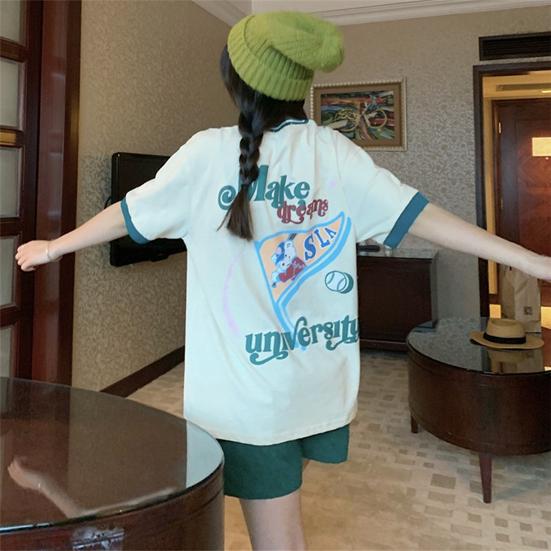 Áo thun ZHELIHANGFEI tay ngắn dáng rộng in họa tiết thời trang mùa hè cho nữ