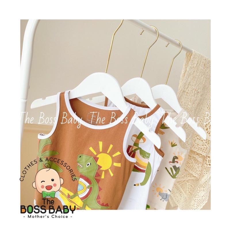 Set 3 áo sát nách hè bé trai vải cotton xuất dư hoạ tiết khủng long The Boss Baby