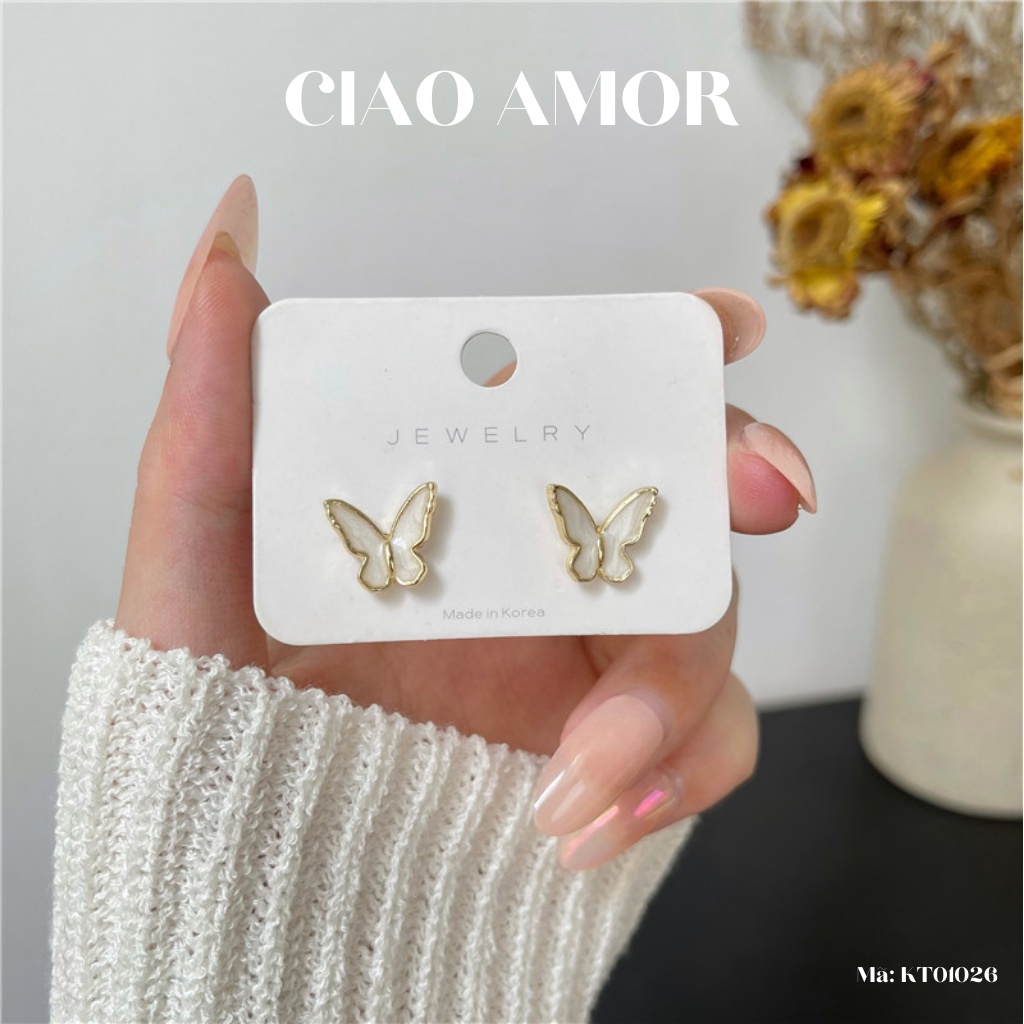 Khuyên tai nữ, bông tai nữ bạc S925 bướm đá vân thời trang Trang sức Ciao Amor - Mã KT0126