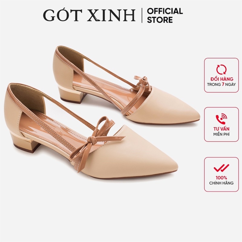 Giày cao gót nữ GÓT XINH G10 màu kem da mờ đế vuông cao 3cm