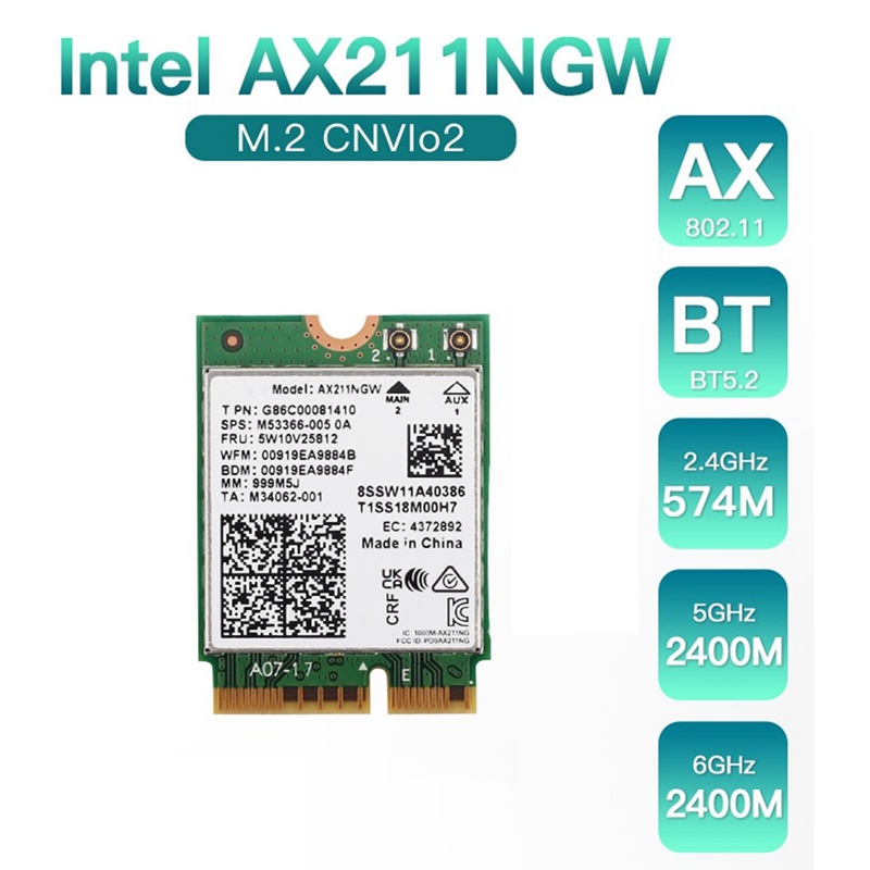 Thẻ Mạng Wifi Không Dây 6E AX211NGW 2.4G / 5G / 6Ghz Cho Bluetooth 5.2 AX211 M.2 KeyE CNVio Windows10