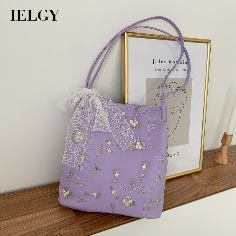 IELGY Túi tote Đeo Vai Màu Trơn Phối Ren Thời Trang Xinh Xắn Cho Nữ