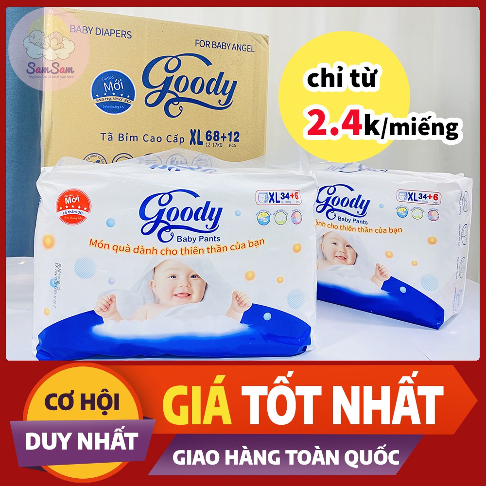 [Có video] Bỉm Cao Cấp Goody, Freeship, Tã Quần/Dán, Đủ size, S54/M44/L42/XL38/XXL36/XXXL34