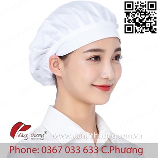 Mũ nón trùm tóc lưỡi trai đầu bếp phục vụ nam nữ đen trắng