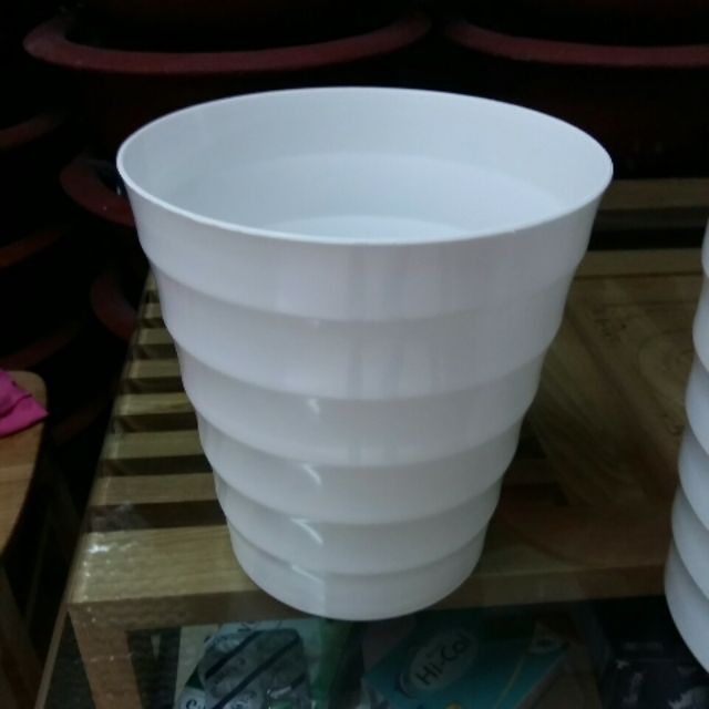 Chậu trắng trồng cây hoa siêu bền phi 20cm cao 22cm