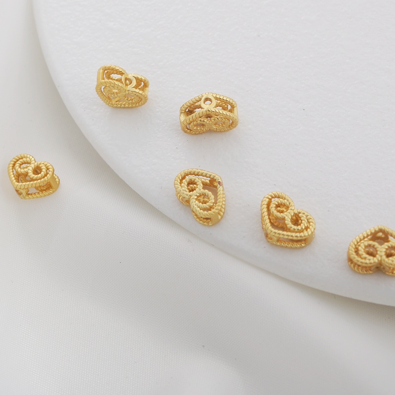 Dây Chuyền/ Khuyên Tai/ Vòng Tay Thủ Công Mặt Nhám Hình Trái Tim Rỗng Màu Vàng Kim 7X10mm