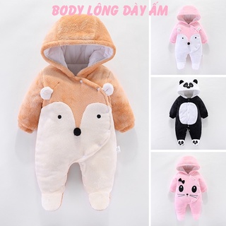 Body em bé, bộ body lông cho bé trần bông mùa đông, cho bé sơ sinh 0- 12 tháng