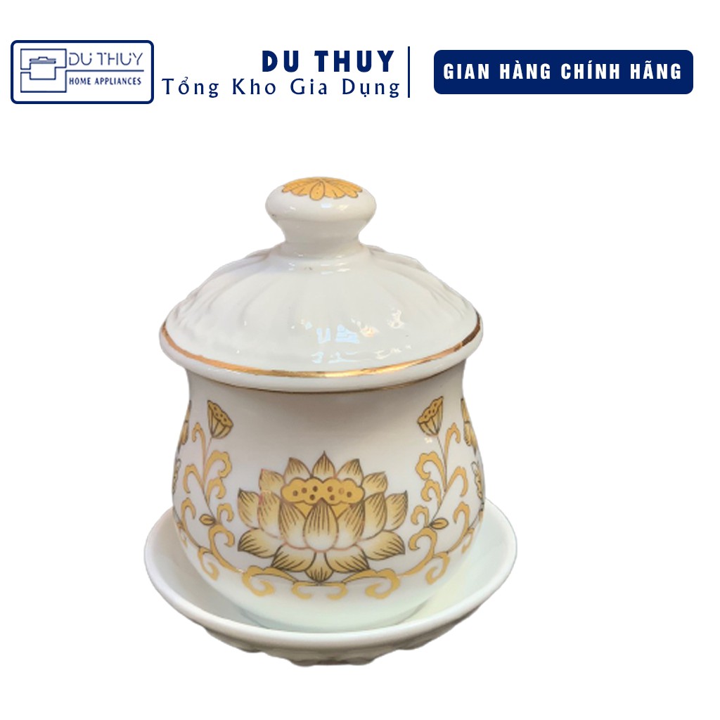 [SET BÁN LẺ] Bộ đầy đủ đồ thờ cúng sen vàng họa tiết tinh xảo, chất liệu sứ tráng men