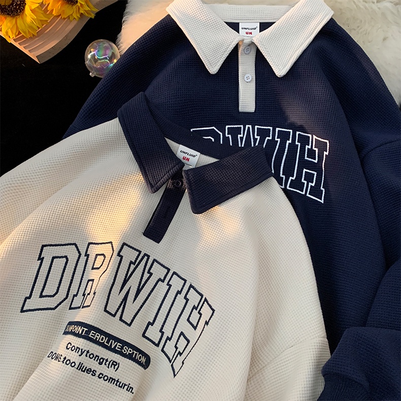 Áo polo sweater unisex DRWIH - Áo thun dài tay nam nữ fom rộng chất vải tổ ong, phong cách Ulzzang - MonlyShop785