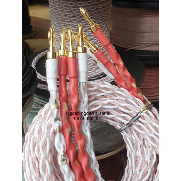 Cặp dây loa 5m 2 vế jack bắp chuối hoặc mỏ chim cứng đã hoàn thiện
