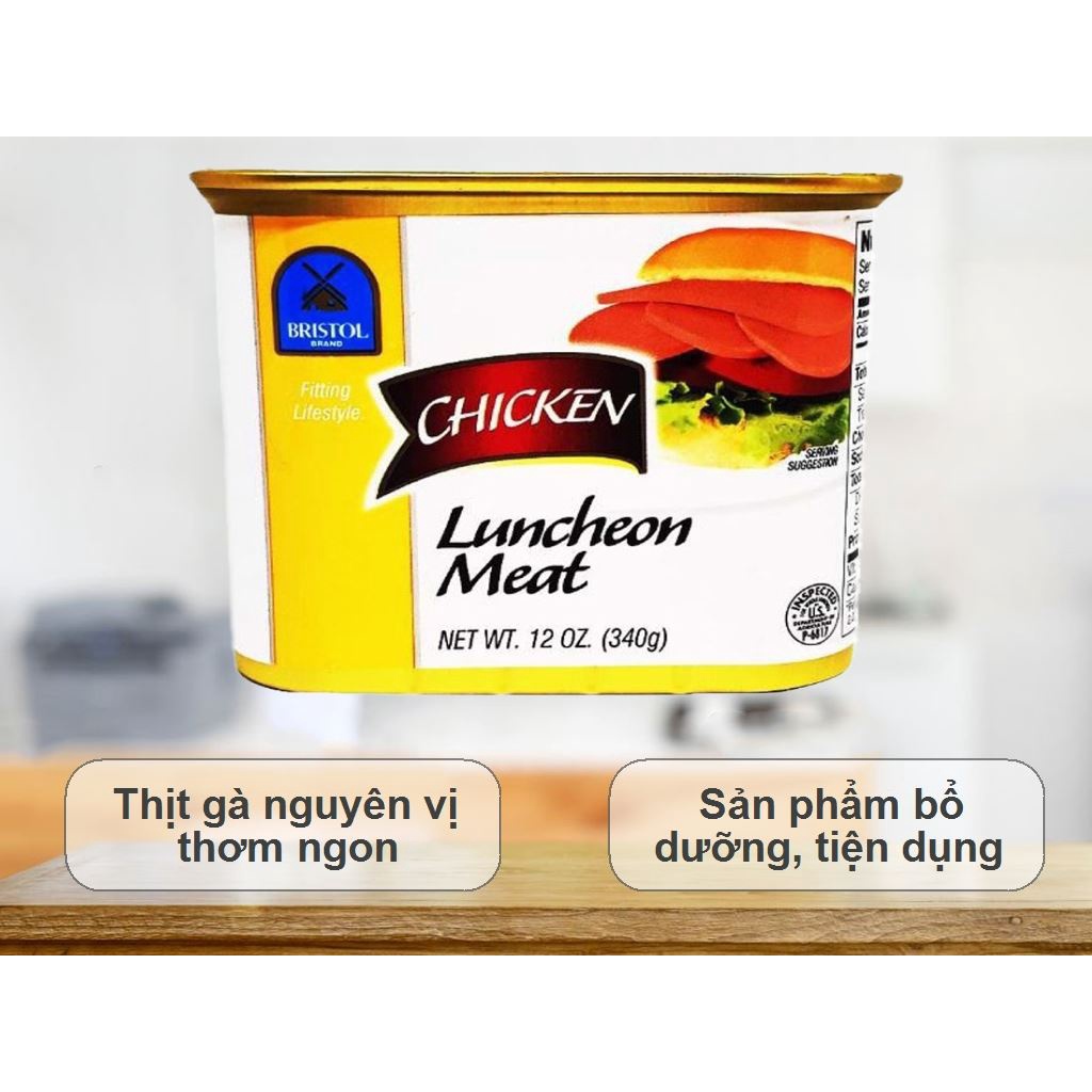 Thịt Gà Nguyên Vị Bristol 340g - Chicken Luncheon Meat