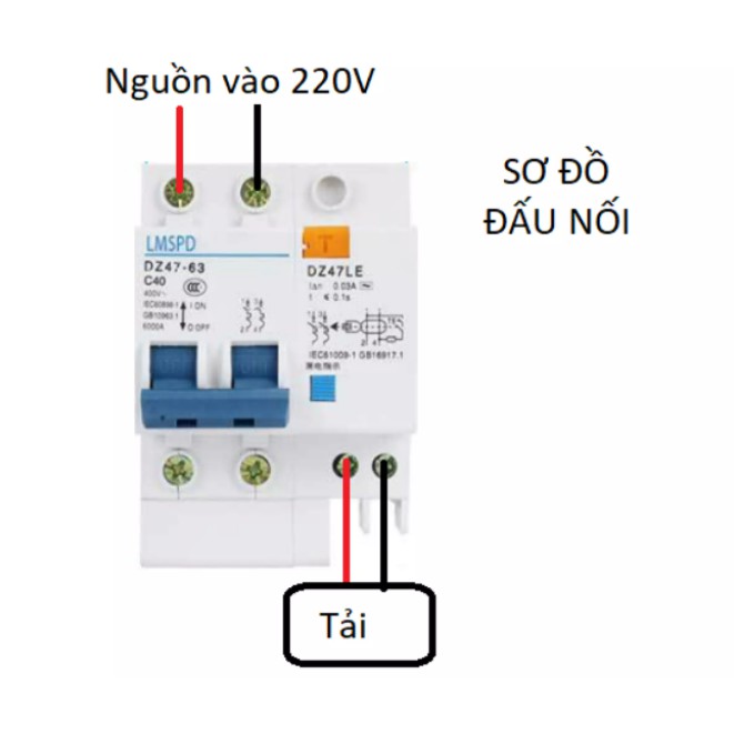 Cầu dao ngắt tự động chống rò dòng, chống giật, bảo vệ quá tải, LW 2P 63A, aptomat chống giật