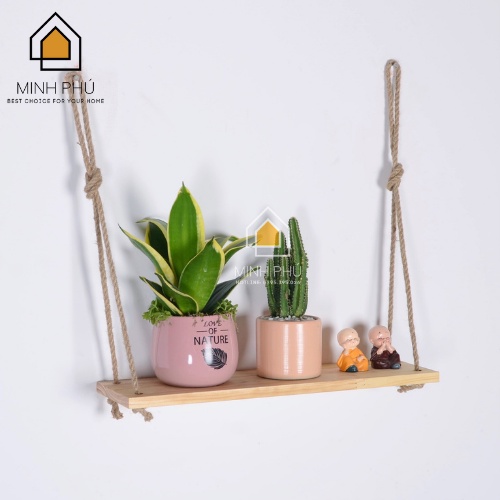 Kệ Gỗ Treo Tường,Kệ Trang Trí 1 Thanh Bằng Gỗ Tự Nhiên Kèm Dây Treo Xinh Xắn