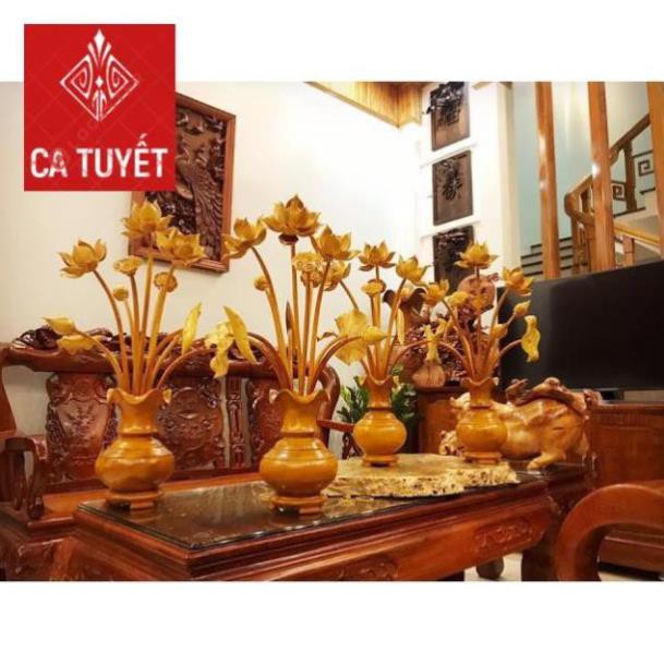 BÌNH HOA SEN LÀM BẰNG GỖ MÍT