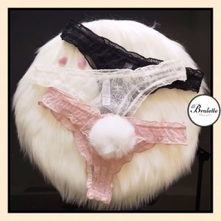 Quần lót ren sexy đuôi hồ ly, quần chip ren, kiểu dáng thong lọt khe gắn cục bông có thể tháo rời Q121