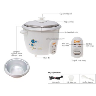 Nồi cơm comet 1.8l 8036 nắp rời