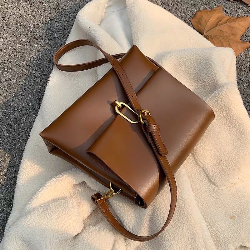 (ảnh thật) Túi xách đeo chéo da PU mềm vintage khoá cài dáng vuông đi chơi đi học du lịch