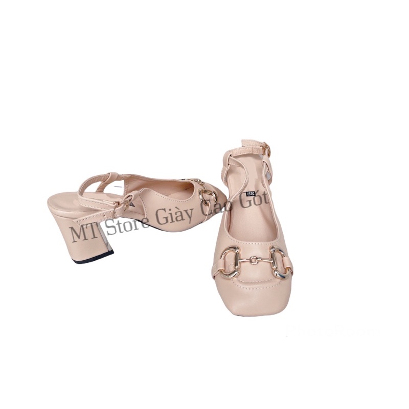 Giày Cao Gót 6p Bít Mũi Vuông Phối Khoá