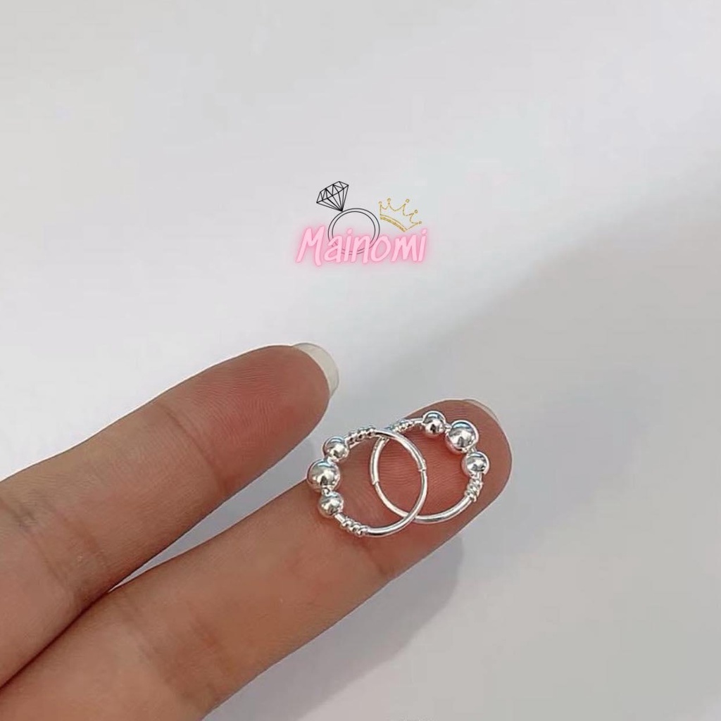 Bông tai tàu tròn mix 3 viên bi bạc xinh xắn Mainomi Shop Bạc Xinh