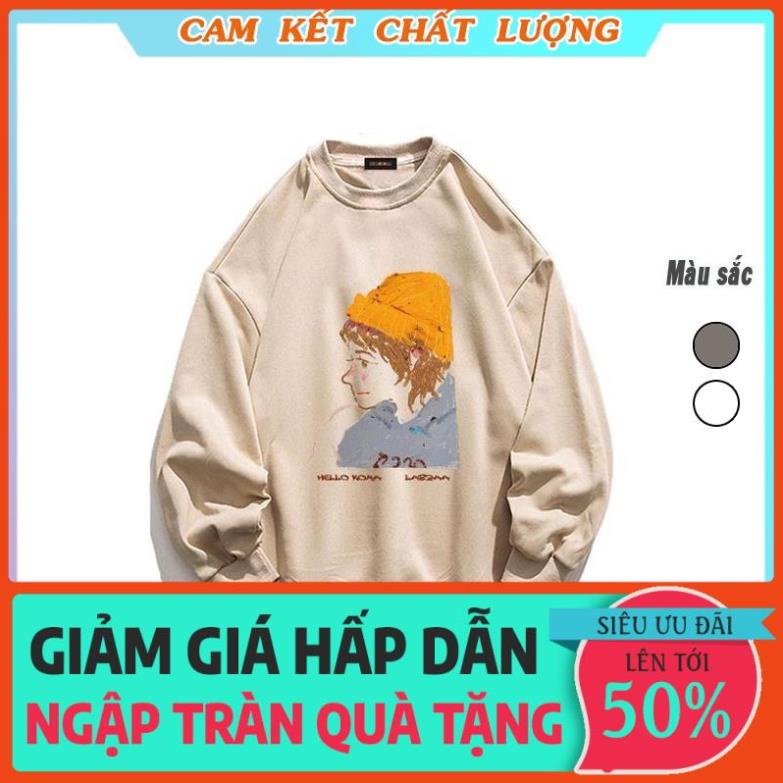 Áo sweater nam nữ, áo thun nỉ nam nữ tay dài form rộng cổ tròn họa tiết độc đáo thời trang thu đông freeship mã AT24 😍