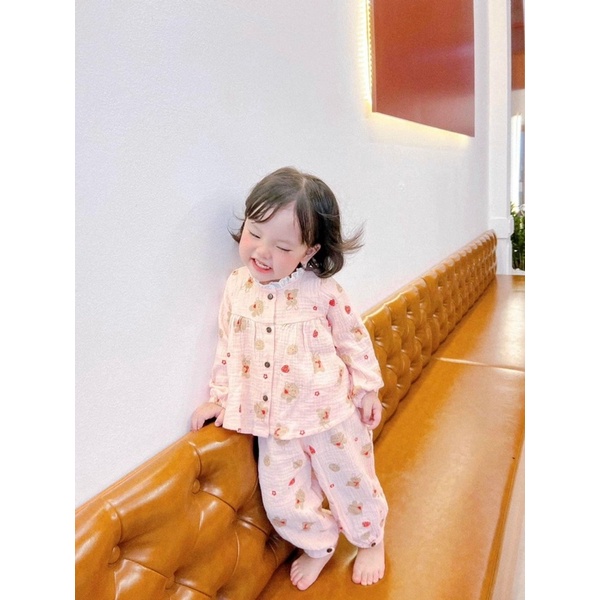 vải xô muslin 2 lớp cao cấp hình thỏ hồng trái tim dễ thương may đồ cho mẹ và be