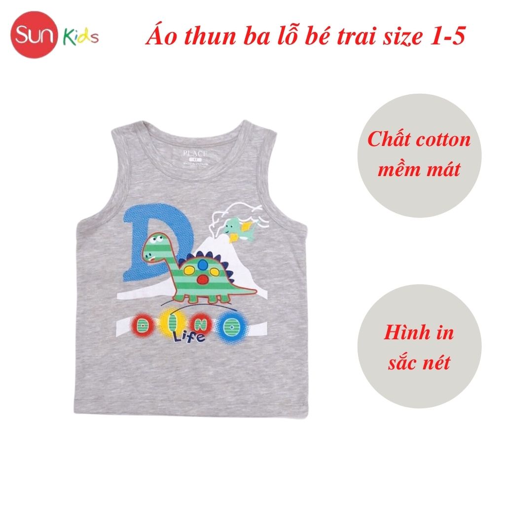 Áo thun bé trai, áo ba lỗ bé trai chất cotton, nhiều màu, Size 1 - 5 tuổi - SUNKIDS